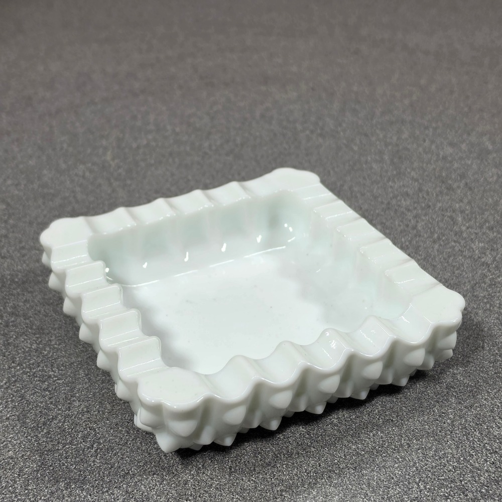Fenton Ashtray White Excellent Hobnail Milk Glass Square Vintage MCM